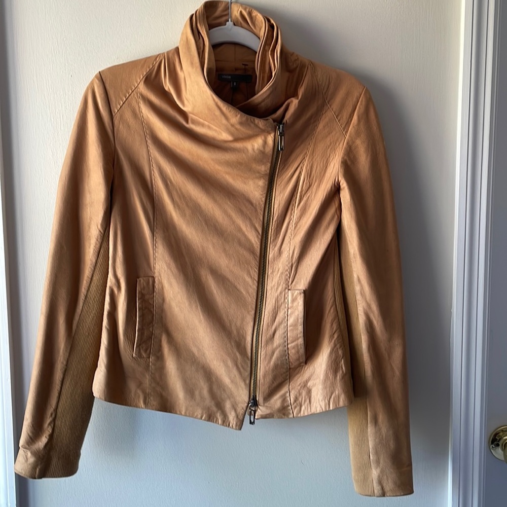 Vince leather asymmetric, zip jacket, size small